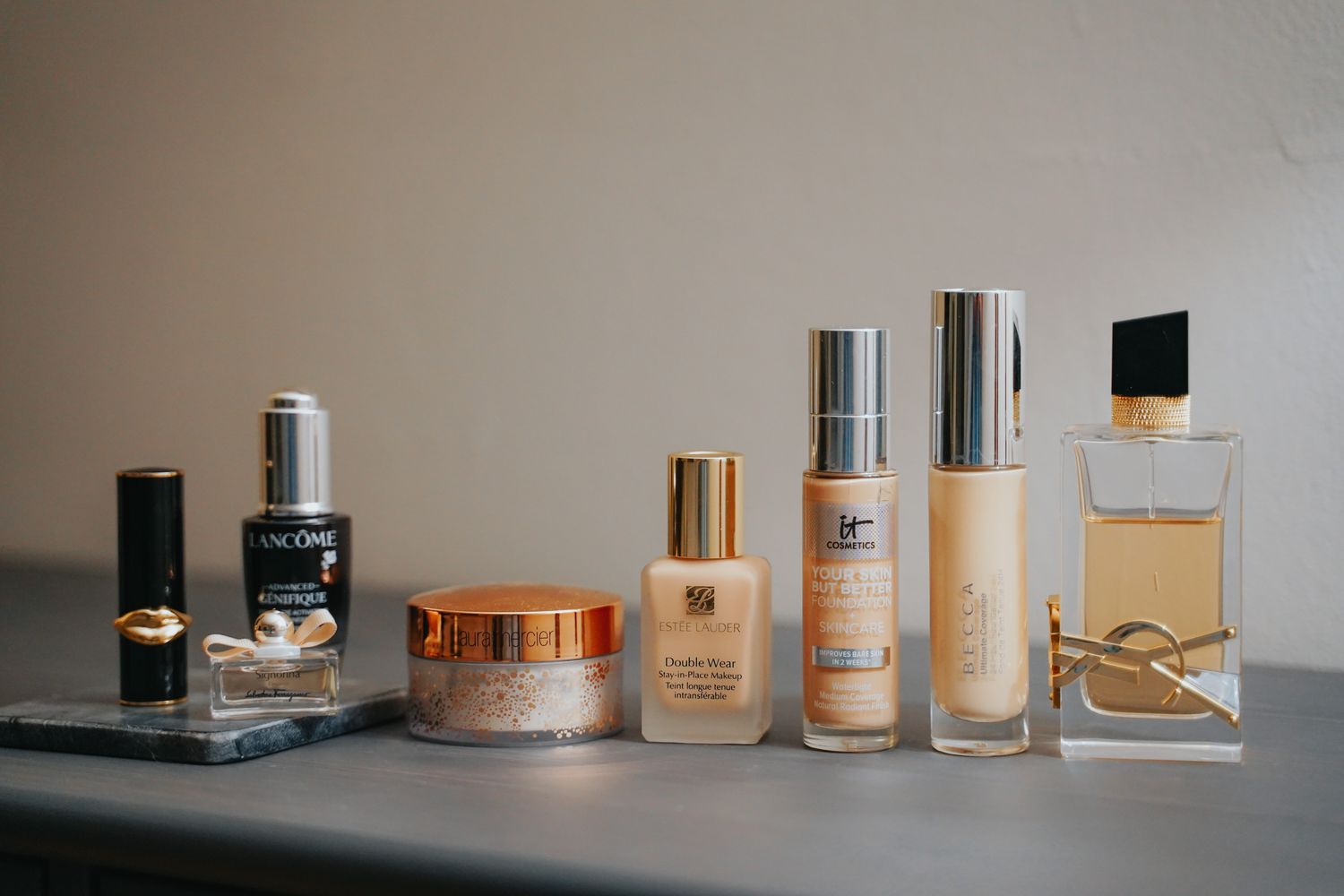 A selection of premium cosmetics and fragrance products