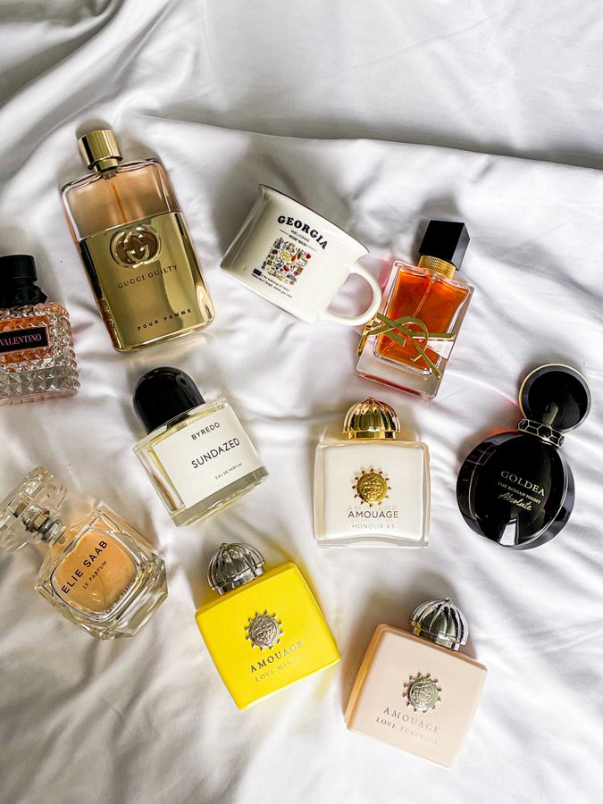 A curated collection of luxury perfume bottles